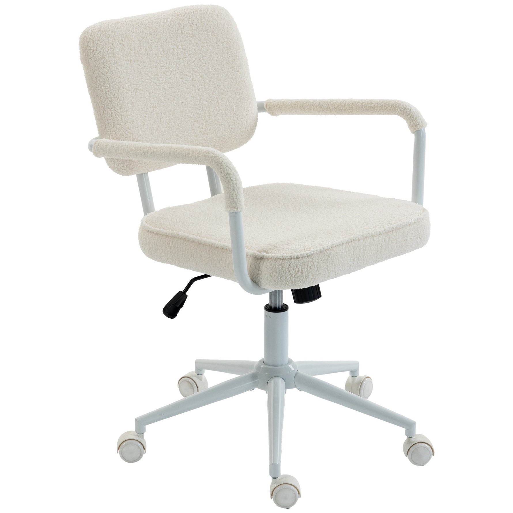 Chaise Bureau Ergonomique, Fauteuil de Bureau en Tissu Bouclette avec Hauteur Réglable, Fonction Bascule, Crème