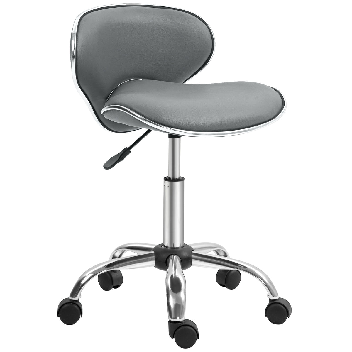Tabouret à roulettes tabouret de travail avec hauteur réglable 44-56 cm et dossier, pivotant 360°, gris