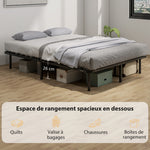 Bedframe 140 x 190 cm, tweepersoonsbed van massief hout met lattenbodem en voeteneinde, opbergruimte eronder, zwart