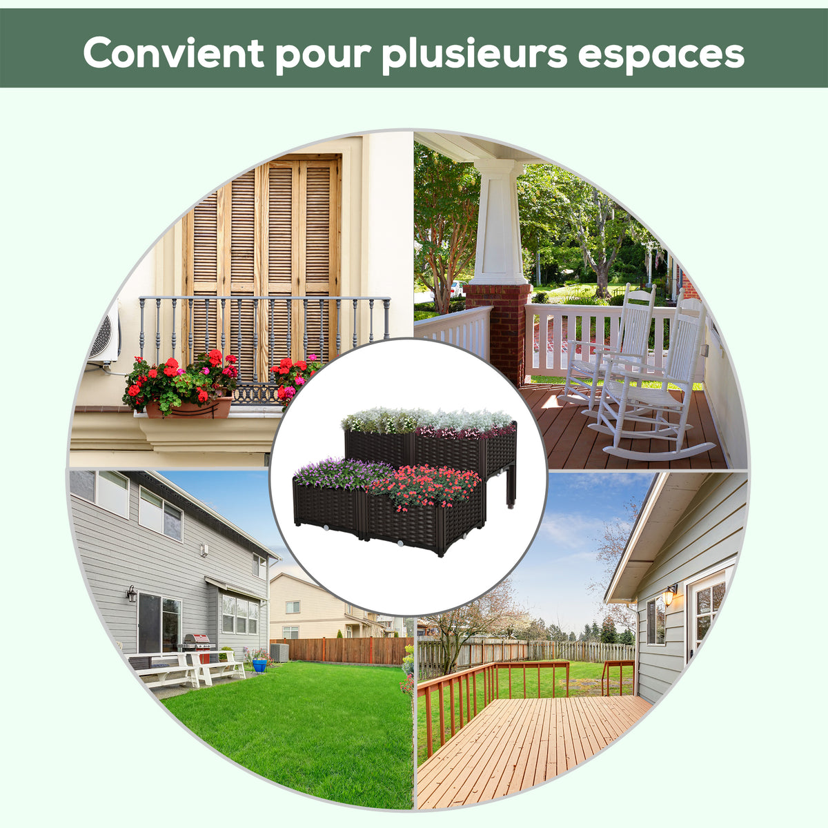 Jardinière sur Pieds carré Potager 2 étages dim. 80L x 80l x 44H cm Insert d'irrigation Plastique