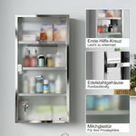 Armoire à Pharmacie 3 étagères 4 Niveaux 30L x 12l x 60H cm Porte Verre trempé Symbole Croix Acier Inoxydable brossé