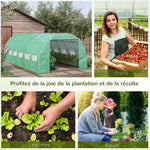 Serre de jardin serre tunnel 18 m² avec porte, parois latérales enroulables 12 fenêtres acier PE  4 x 3 x 2 m vert