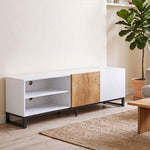 Meuble TV 140 cm, Meuble Télé pour Téléviseur jusqu'à 55 Pouces, 2 Portes à Fermeture Douce et Étagères Réglables, Blanc