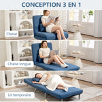 Fauteuil convertible 1 place, fauteuil-lit clic-clac 3 en 1 avec dossier réglable, oreiller, assise large, bleu