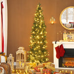 Sapin de Noël artificiel 210 cm, arbre de Noël slim avec 300 lumières 8 modes d'éclairage 826 branches articulées, vert
