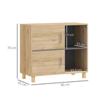 Meuble de salle de bain, meuble de rangement avec compartiments ouverts et placard, dim. 80 x 35 x 70 cm, bois naturel