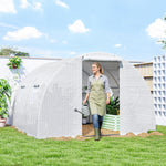Serra da giardino a tunnel 9 m², 4 finestre, porta avvolgibile con cerniera, telaio in acciaio zincato, telo in PE 3 x 3 x 2 m bianco