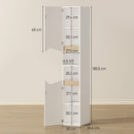 Meuble colonne salle de bain étroit, 2 portes, compartiments ouverts, étagères réglables, 30 x 34,6 x 180,5 cm, blanc