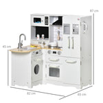 Cuisine pour Enfant 3-6 ans Jeu d'imitation Nombreux Accessoires rangements évier, robinet, four, micro-ondes, hotte, téléphone et réfrigérateur Blanc