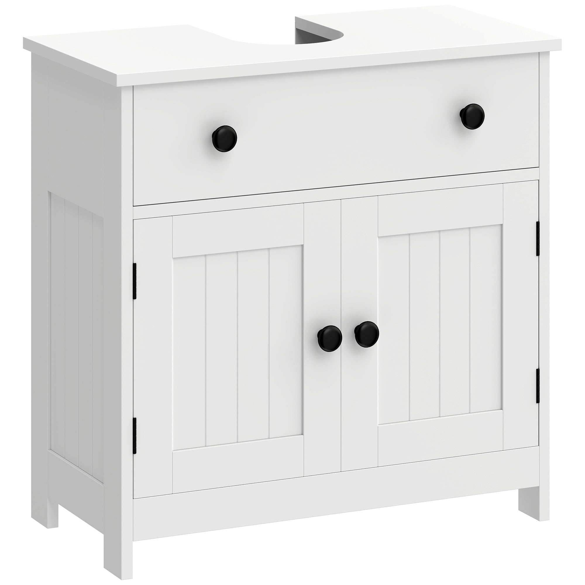 Meuble sous lavabo de salle de bain, meuble moderne sur pied avec charnières à fermeture douce, tiroir, 2 portes, blanc