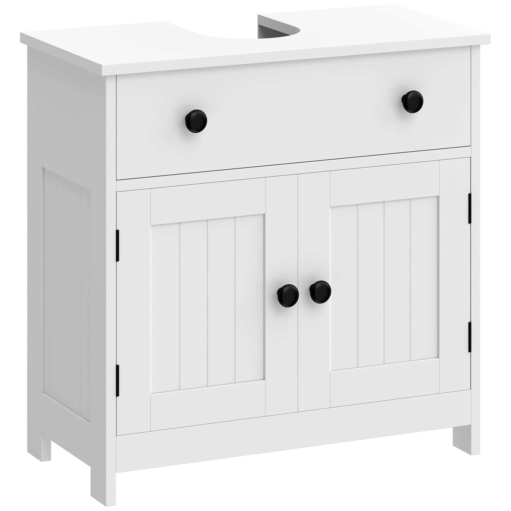 Meuble sous lavabo de salle de bain, meuble moderne sur pied avec charnières à fermeture douce, tiroir, 2 portes, blanc
