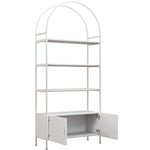 Étagère de rangement, bibliothèque arquée à 4 niveaux avec placard double porte, 80 x 30 x 187 cm, blanc