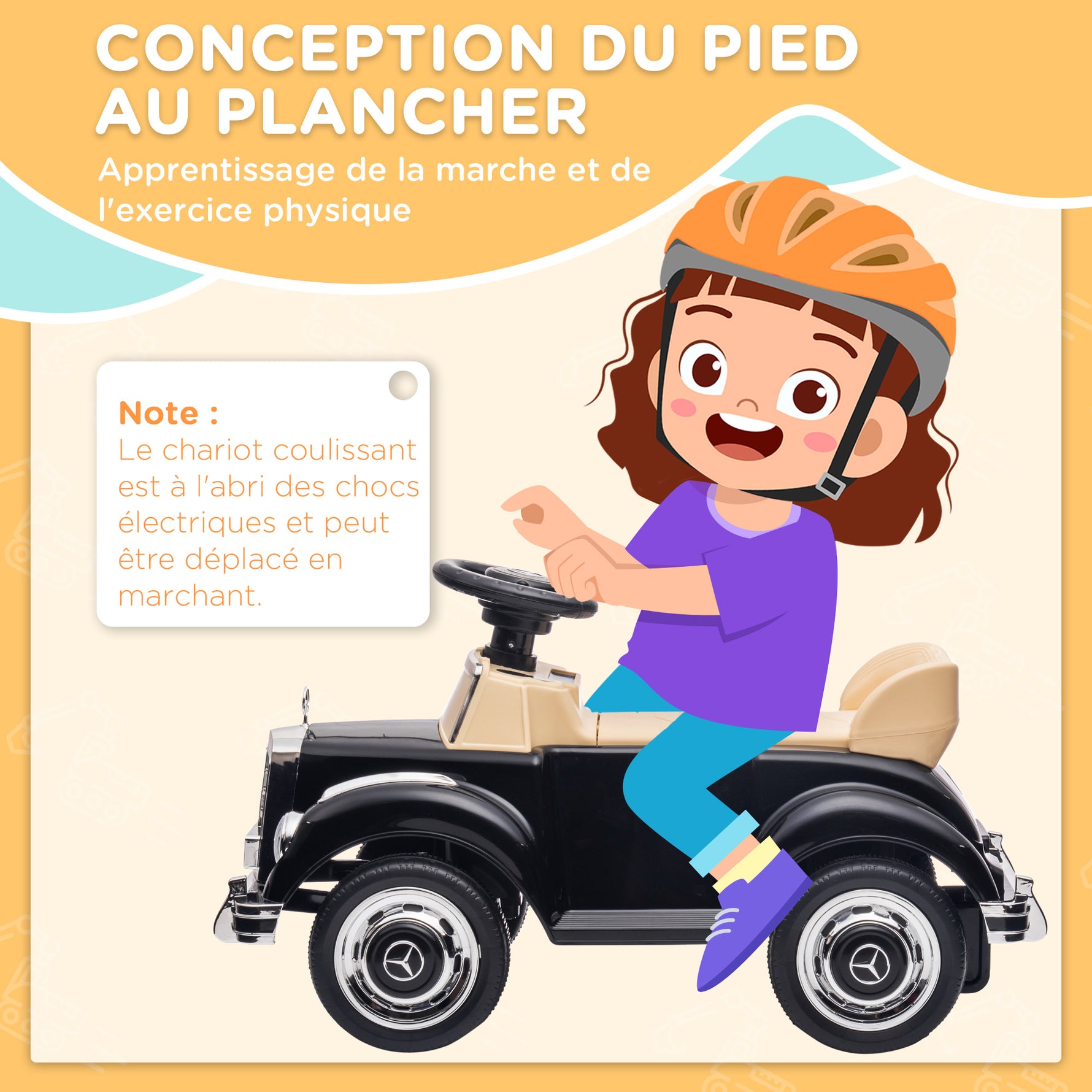 Porteur Enfants Voiture Licence Mercedes-Benz 300S 18-48 mois coffre rangement sous le siège noir
