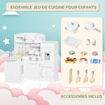 Cuisine Bois Jeu d'imitation - Cuisine Enfant 3+ Ans - Nombreux Accessoires & rangements Inclus - micro-ondes, hotte, évier avec robinet - MDF pin Blanc