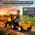 Trattore Elettrico per Bambini 6V con Rimorchio Rimovibile, Auto Elettrica per Bambini, Batteria al Litio, 1-3 anni, Giallo