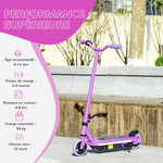 Trottinette électrique pour enfants 6-14 ans, vitesse maximale 10 km/h, lumières LED colorées, frein électrique, violet