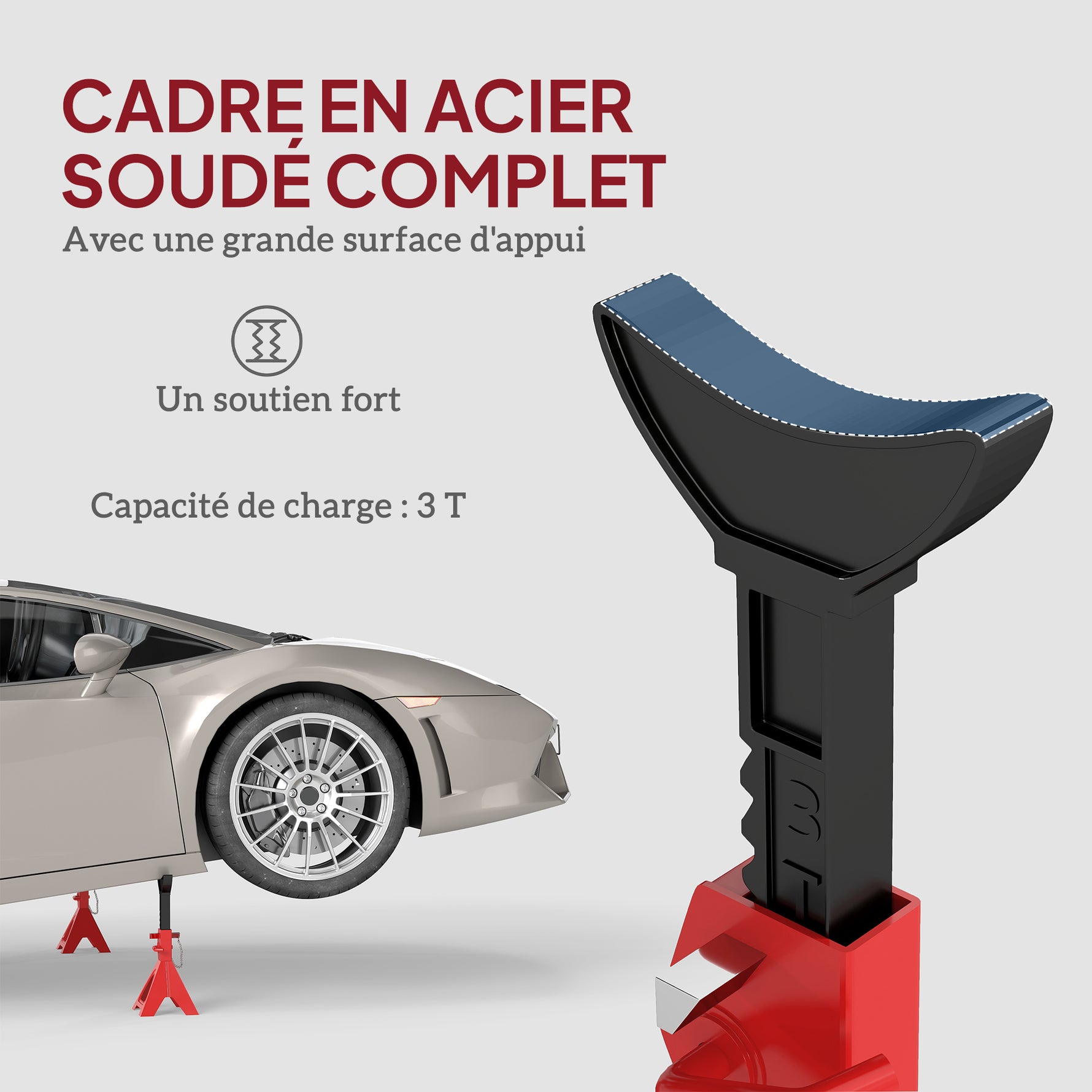 Lot de 2 chandelles voiture chandelles de levage capacité 3 tonnes hauteur réglable 290-418mm goupille de sécurité rouge