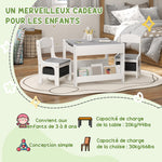 Ensemble 3 pièces table et 2 chaises pour enfant avec plateau réversible tableau noir, panier de rangement, étagères