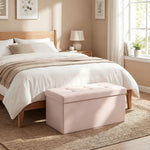 Banc de Rangement, Pouf de Rangement Pliable, Bout de Lit, Repose-Pieds avec Couvercle, 76L x 38l x 38H cm, Rose