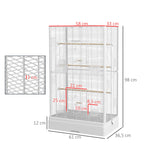 Cage à oiseaux volière avec portes perchoirs cage pour canaris perruches perroquets 61 x 36,5 x 98 cm blanc
