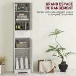 Armoire salle de bain haute meuble de rangement colonne avec placards tiroir et étagères réglables 40x29,5x170cm blanc