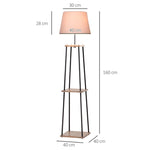 Lampadaire design contemporain dim. 40L x 40l x 160H cm 40 W max. 3 étagères intégrées bois massif pin métal noir lin beige