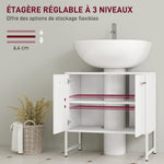 Meuble sous lavabo, meuble de salle de bain avec 2 portes à fermeture douce et étagère réglable, blanc