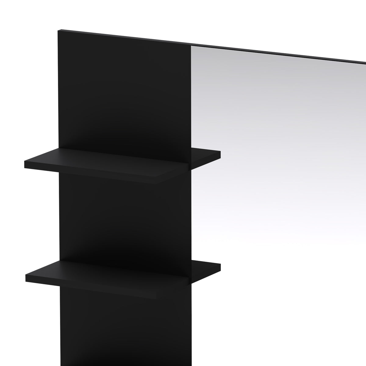 Badezimmerspiegel mit 3 Ablagen 60 x 48 cm, Moderner Wandspiegel für Schlafzimmer, Büro, Schwarz