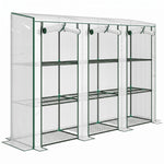 Serre de jardin avec étagères à 3 niveaux serre de balcon 3 portes enroulables zippées 215 x 46 x 151 cm blanc