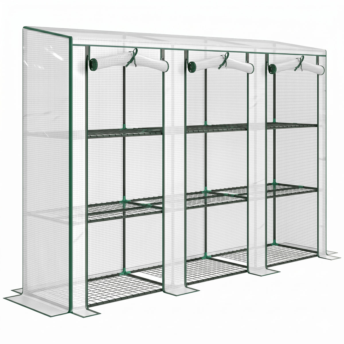Serre de jardin avec étagères à 3 niveaux serre de balcon 3 portes enroulables zippées 215 x 46 x 151 cm blanc