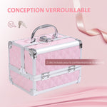 Mallette à maquillage rangement à 3 niveaux avec miroir verrouillage avec 2 clés dim. 20L x 15l x 15H cm rose