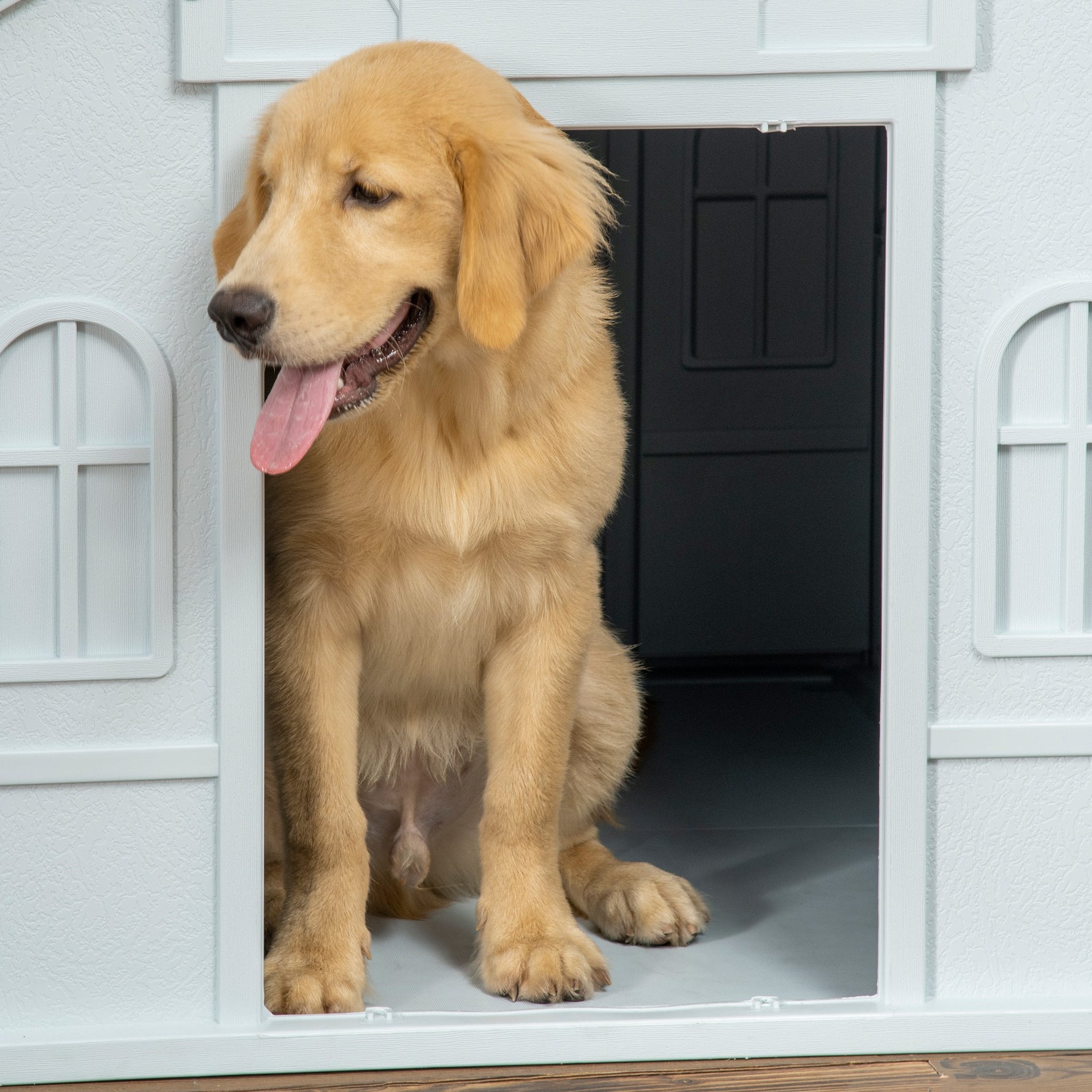 Niche pour Chien Extérieur avec Toit en Pente et Porte Avant Ouverte, pour Chiens Moyens et Grands, 84,2x98,2x82cm, Bleu