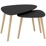 Lot de 2 tables basses gigognes design scandinave pieds en bois et plateau en bois, noir