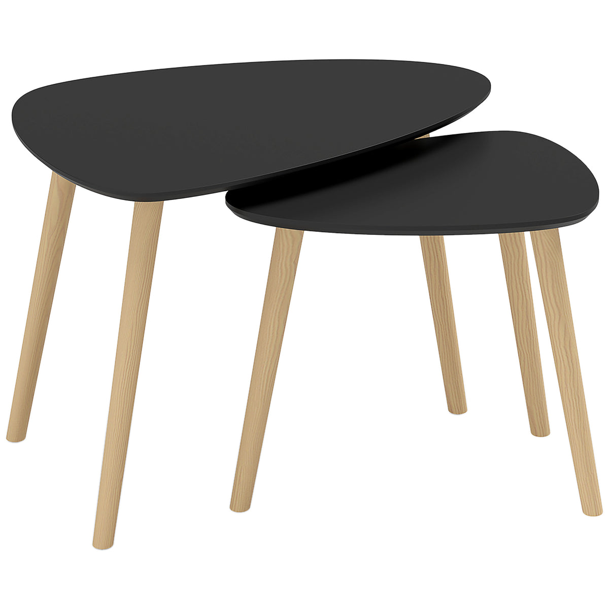 Lot de 2 tables basses gigognes design scandinave pieds en bois et plateau en bois, noir