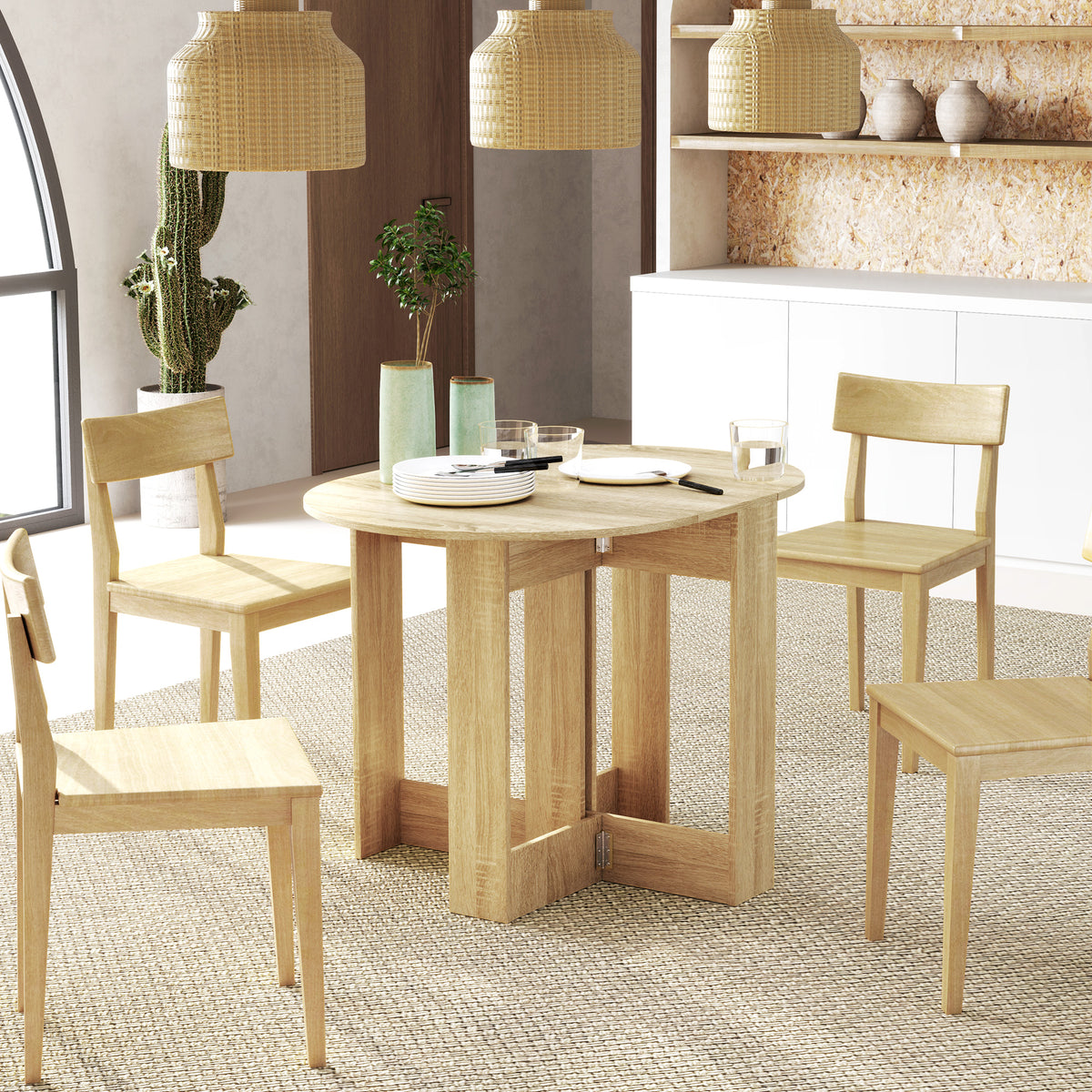 Table pliable de cuisine salle à manger 2 abattants - table ovale extensible - en bois chêne