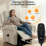 Fauteuil releveur électrique, fauteuil relax électrique avec fonction massage et chauffage, 87 x 87,5 x 108 cm, beige