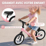 Draisienne Enfant 2-5 Ans, Roues Lumineuses, Siège Guidon Réglables, Pneus EVA Silencieux, Charge 50kg, 84x40x57cm, Rose