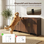 Credenza da cucina, mobile contenitore con 4 ante a chiusura ammortizzata, 4 scomparti e bordi arrotondati, 152x40x80cm, noce