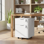 Caisson de bureau, meuble de rangement 2 tiroirs 2 barres pour dossier suspendu, verrouillable avec 2 clés 42x40x60 cm
