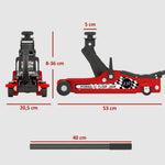 Cric hydraulique, cric de manœuvre extra plat charge max 2500 kg, plage de levage 80-360 mm, 53 x 20,5 x 17,5 cm, rouge