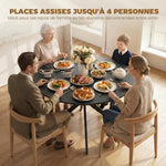 Table à Manger Ronde pour 4 Personnes 100 cm, Style Industriel avec Plateau Aspect Bois, Piètement Croisé en Acier, Noir
