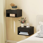 Lot de 2 tables de chevet murales, tables de nuit, tiroir, compartiment ouvert, plateau, 37 x 32 x 21 cm, noir