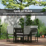 Salon de jardin extérieur en résine tressée 8 places avec coussins et plateau en verre trempé, gris