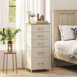 Commode 5 tiroirs en tissu, meuble de rangement avec 4 poches, 2 crochets, structure en acier, 45 x 30 x 94,5 cm, beige