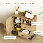 Buffet, meuble de rangement avec 2 tiroirs, compartiment ouvert et étagère réglable, 80l x 40P x 78H cm, naturel