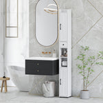 Armoire salle de bain haute, meuble de rangement colonne, 2 portes, tiroir, étagères réglables, 20x20x185cm, blanc