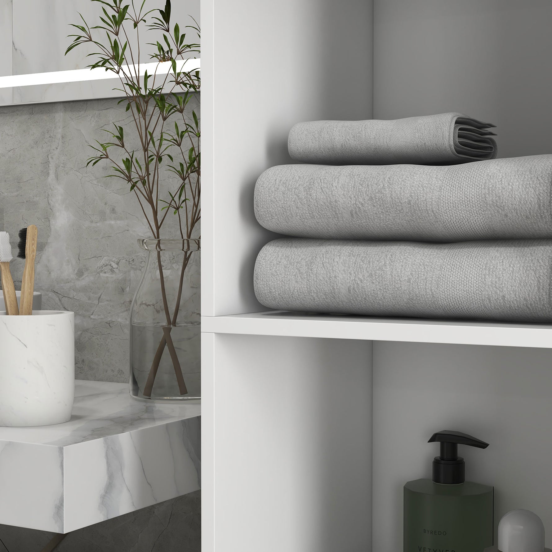 Meuble colonne de salle de bain 2 placards avec étagères réglables + 2 niches 30 x 30 x 181,5 cm blanc