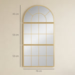 Miroir mural arqué miroir mural en forme de fenêtre ensemble de 3 pièces cadre en métal 76 x 150 cm doré