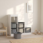 Children's toy storage unit with 6 removable bins, 3 storage levels, 96 x 38.5 x 90, grey