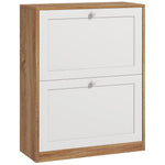 Meuble à chaussures 12 paires, armoire à chaussures, 2 tiroirs rabattables et étagères réglables, 60x24,5x75,5cm, blanc